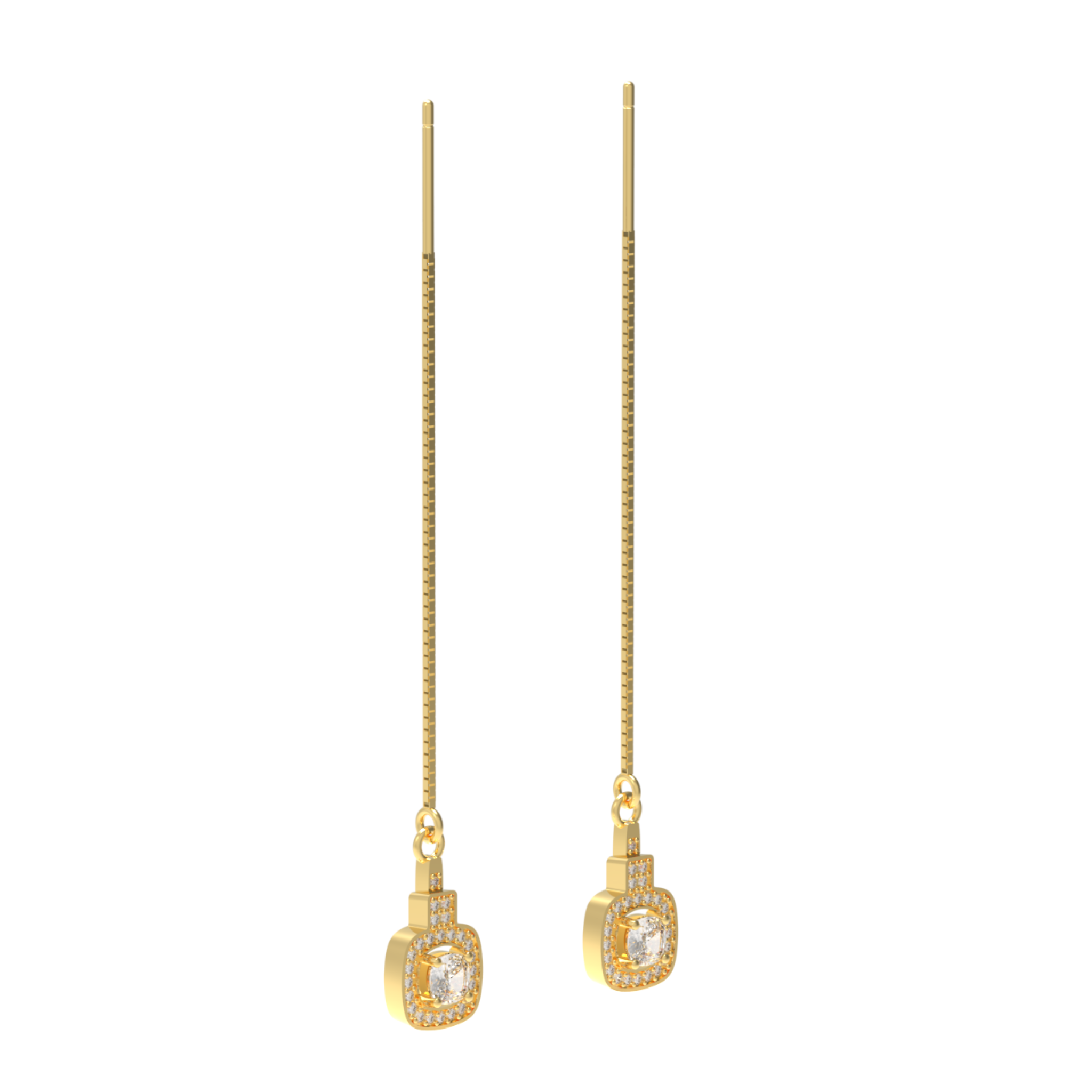 Sleek Chain Solitaire Drop Earrings For Wedding, Hallmarked 925 Sterling Silver